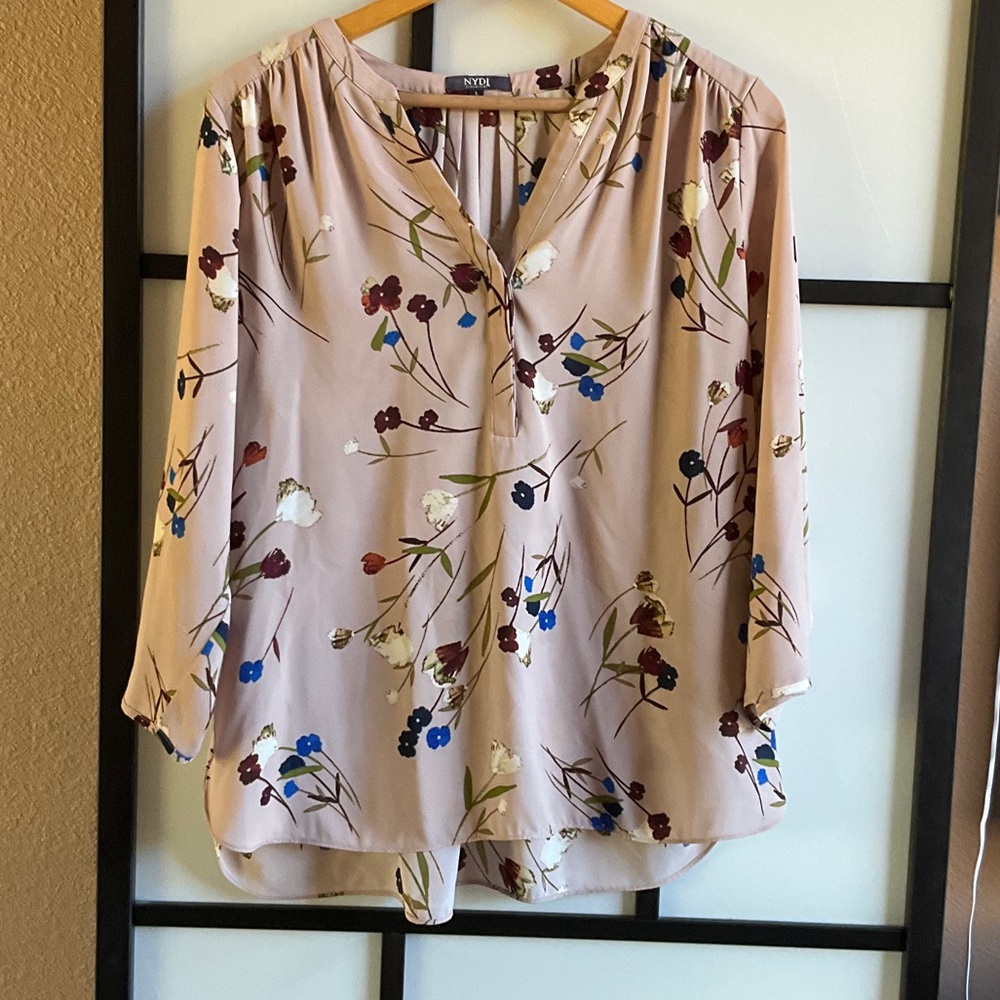 NYDJ Floral Blouse in Beige with Multicolor Accents